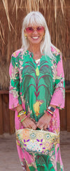Green Birds Long Dress