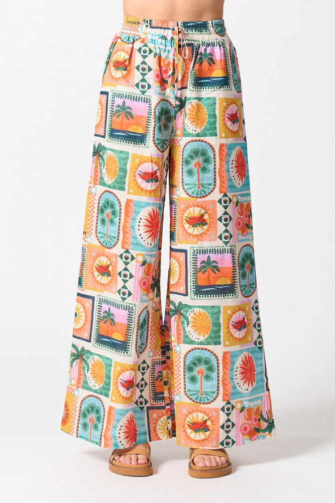 Colorful patterned pants on a white background