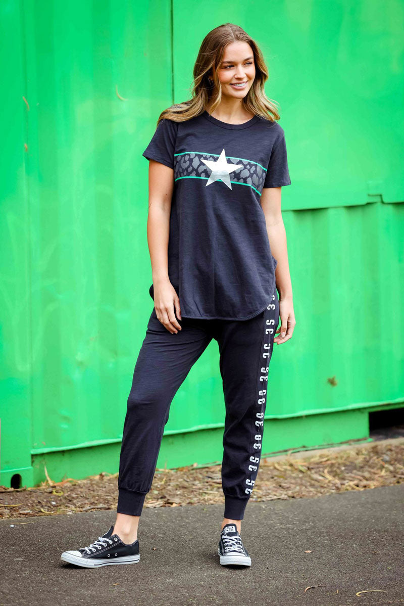 Star Sparkles With Leopard Band Tee