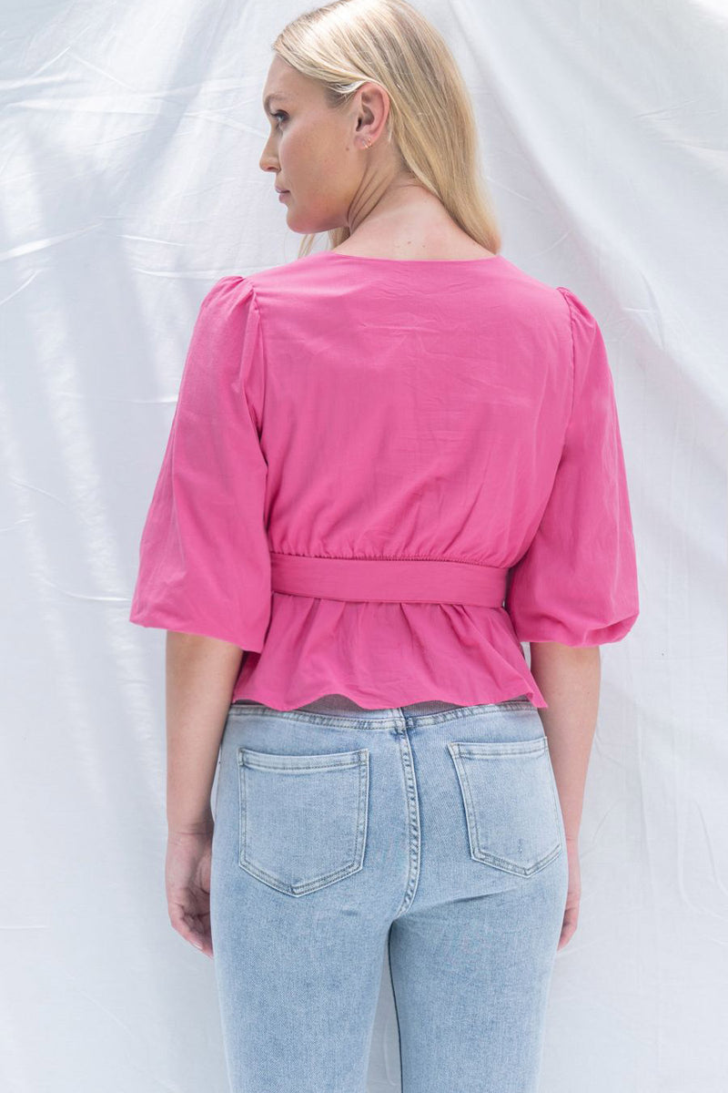 Cross Front Bubble Sleeve Top